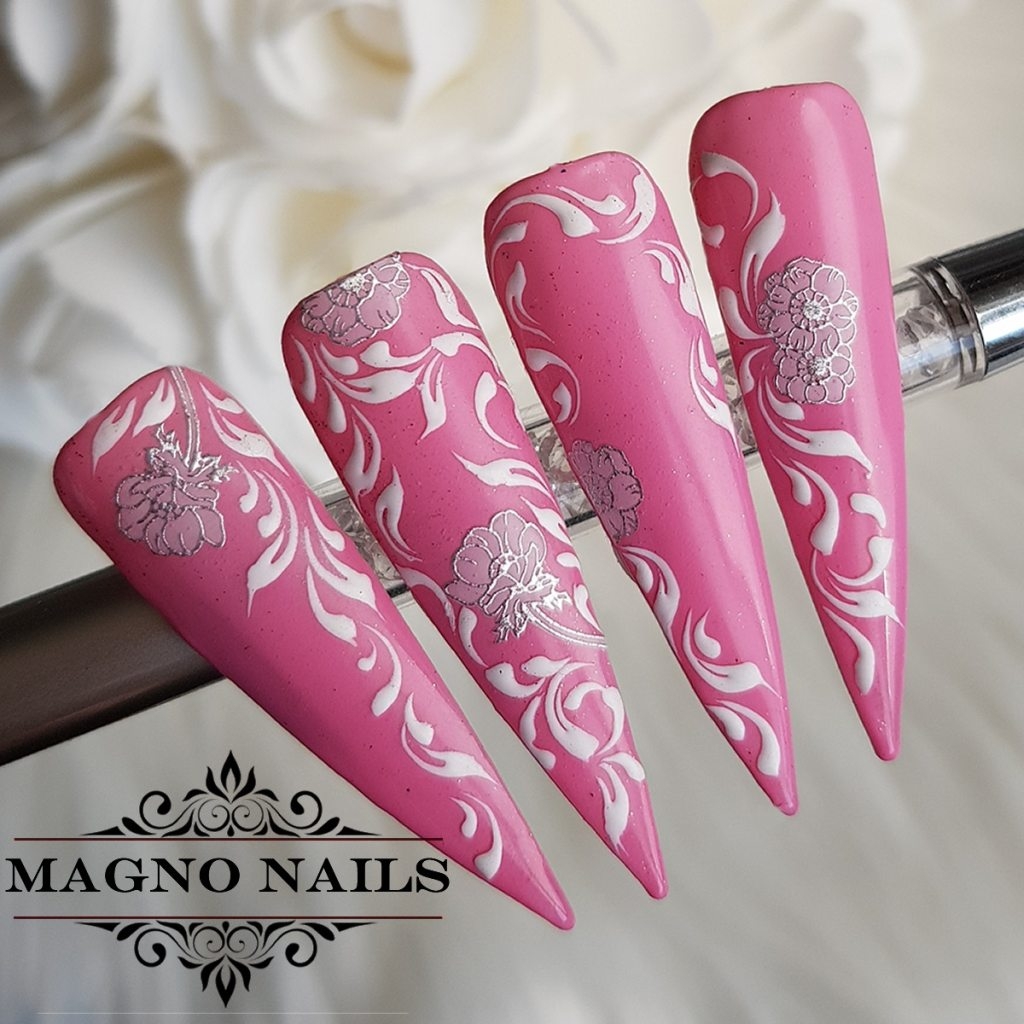 Naildesign Ideen - Sommer Nägel Hellrosa rosa Glitter Schnörkel Sticker