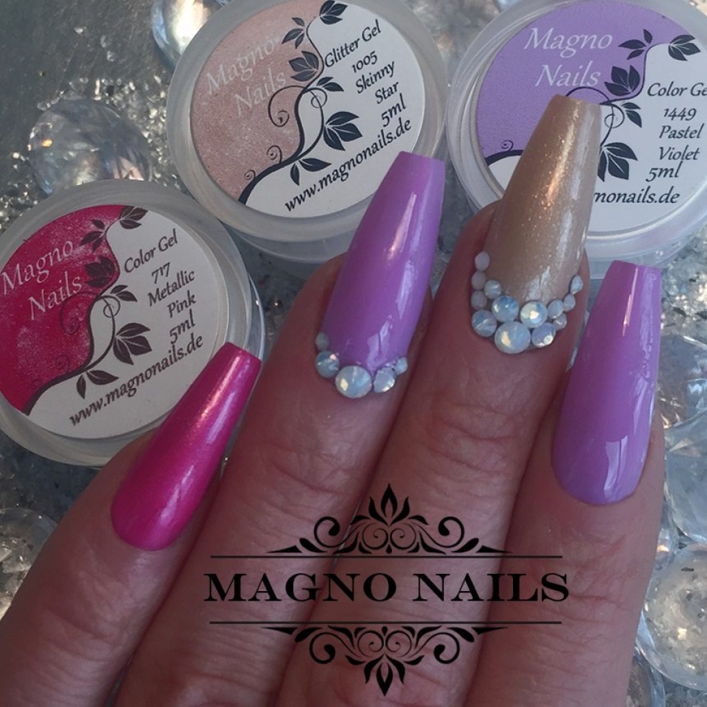 Naildesign Ideen - Sommer Nägel Helllila Filder Pink Glitter Metallic