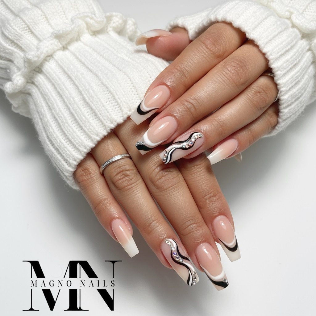 Polygel mit Wellendesign - Hell beige - Luxus Nägel
