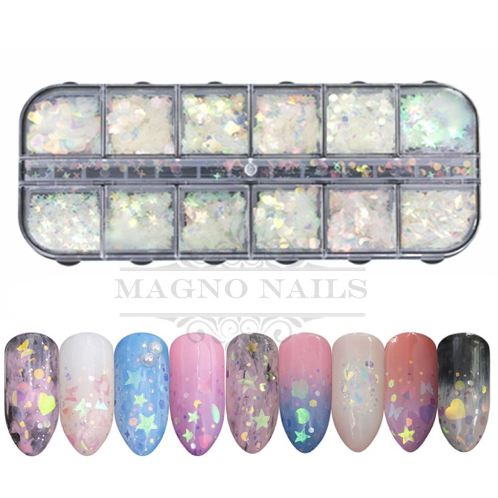 12 x Multi Shape Pailletten Set Nail Art Nailart Nageldesign