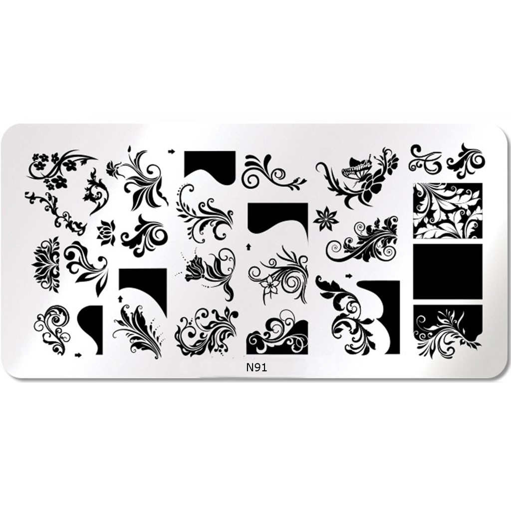 Nail Art Stamping Schablone - N91 French Barok Schnörkel