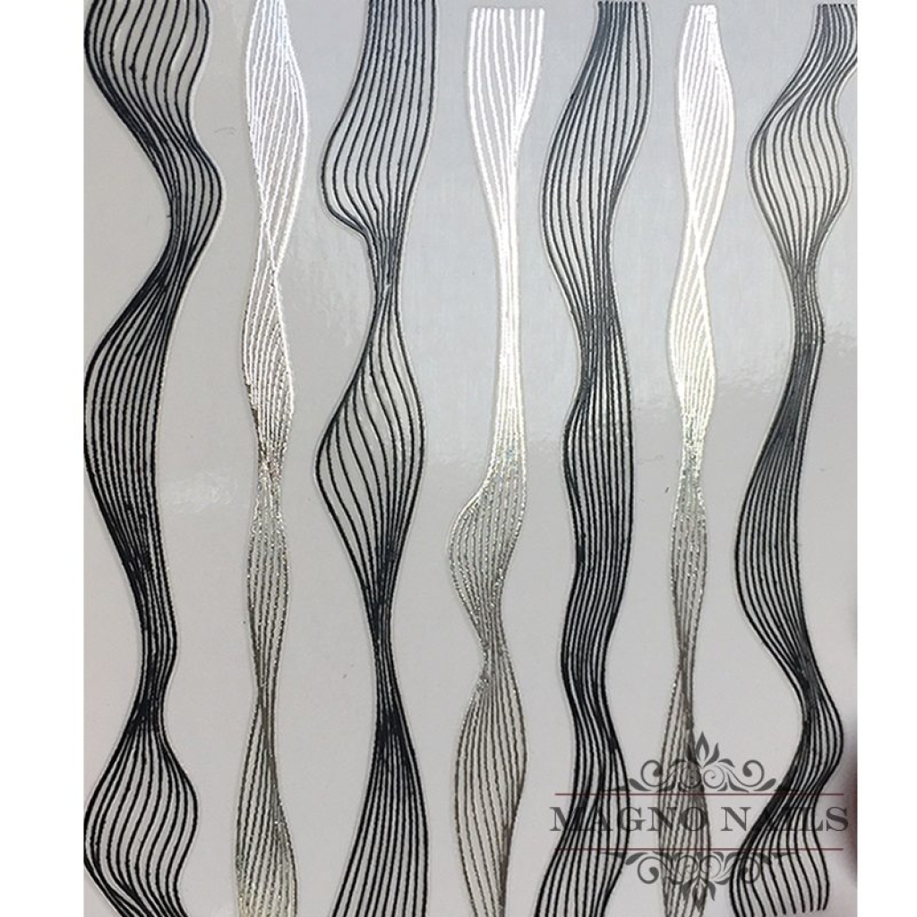 3D Nail Sticker - Welle schwarz - silber Seblstklebende Aufkleber Nagelsticker Nagelaufkleber
