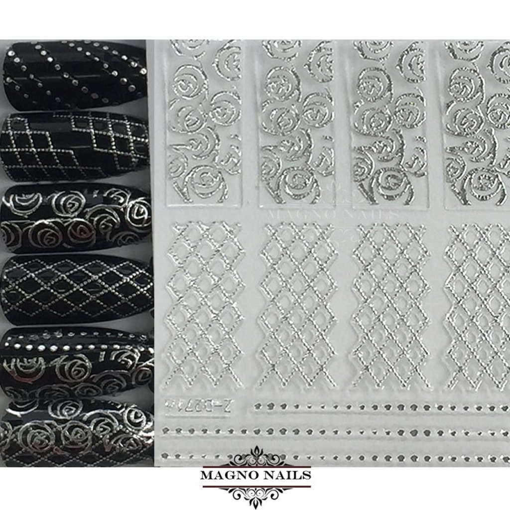 3D Metallic Nail Sticker - silber Seblstklebende Aufkleber Nagelsticker Nagelaufkleber