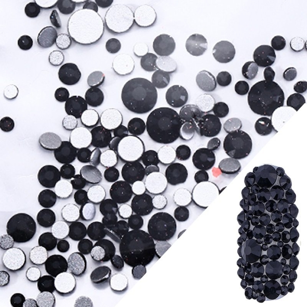 Glas Strasssteine mix rund - Black Nail Art Nails Nagel Nögel Nailart