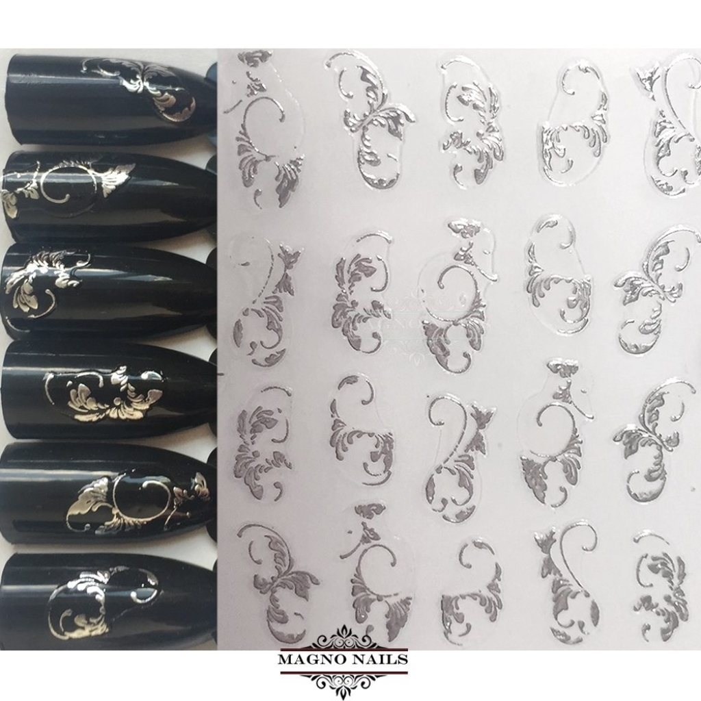 3D Metallic Nail Sticker - silber Schnörkel