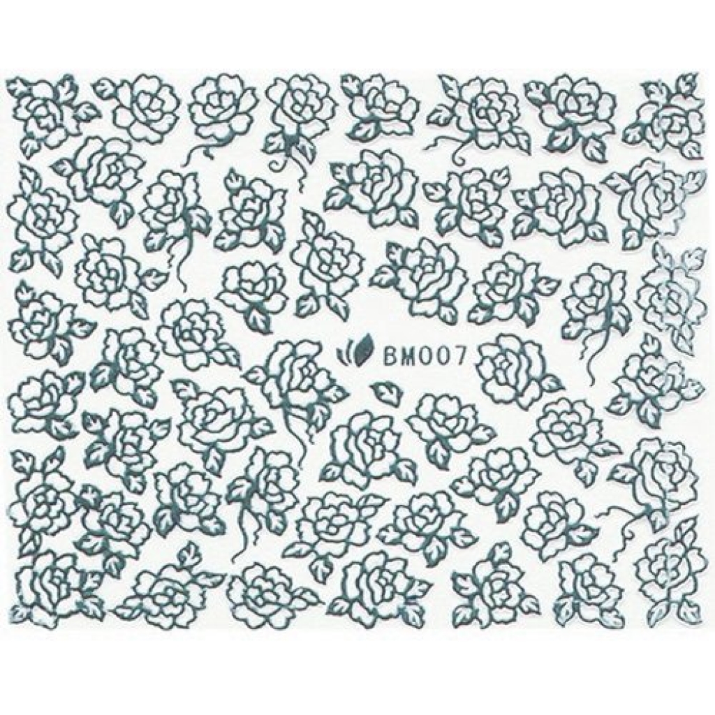 3D Metallic Sticker - silber Seblstklebende Aufkleber Nagelsticker Nagelaufkleber Rosen