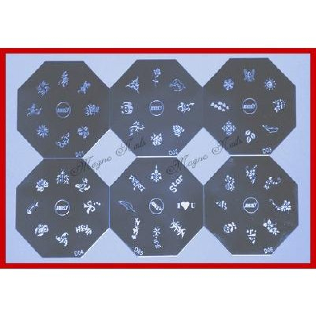 Nail Art Stamping Schablonen Set Serie D 6-Teilig