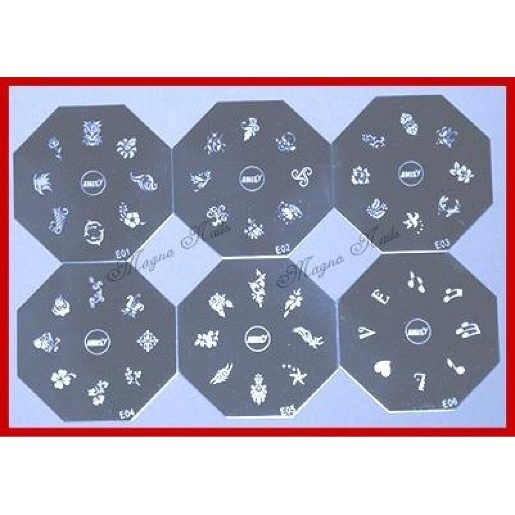 Nail Art Stamping Schablonen Set Serie E 6-Teilig